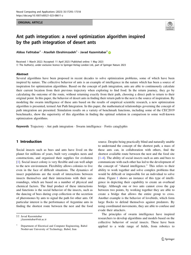 Ant Path Integration Optimization Algorithm | PDF | Mathematical ...