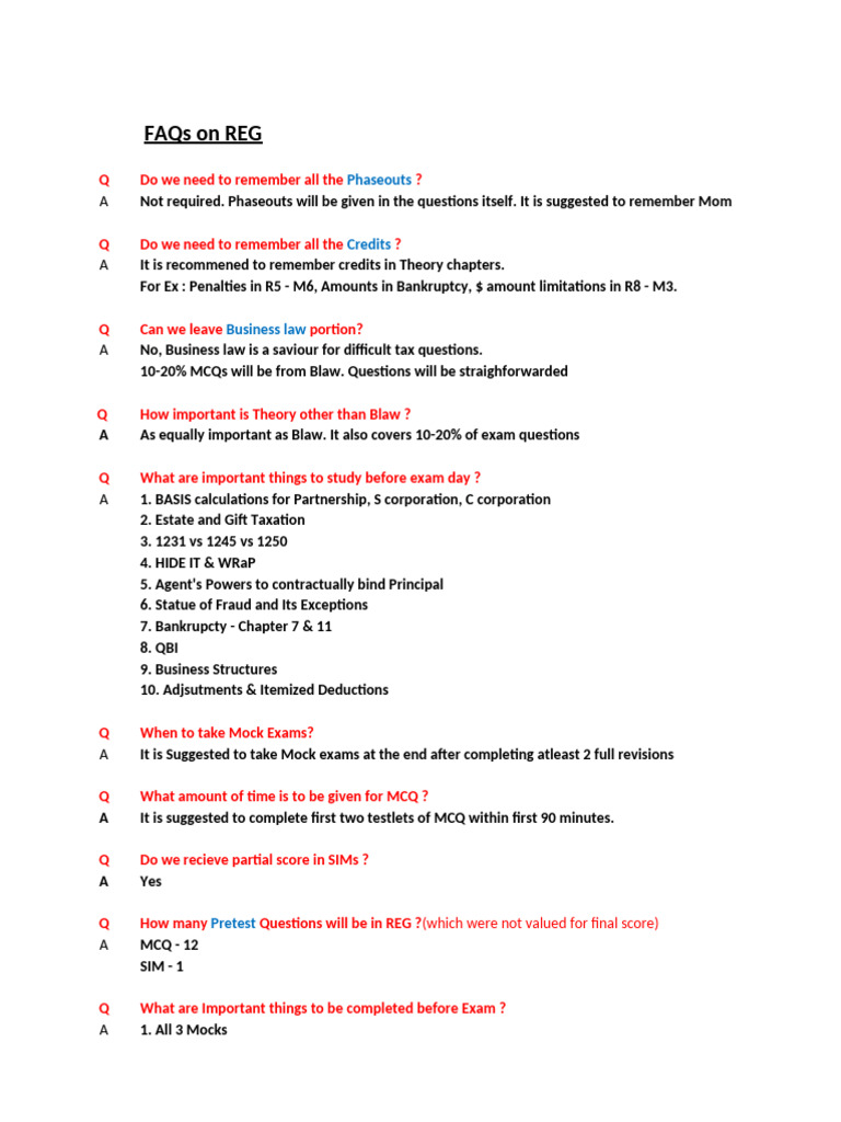 REG Revision Tips | PDF