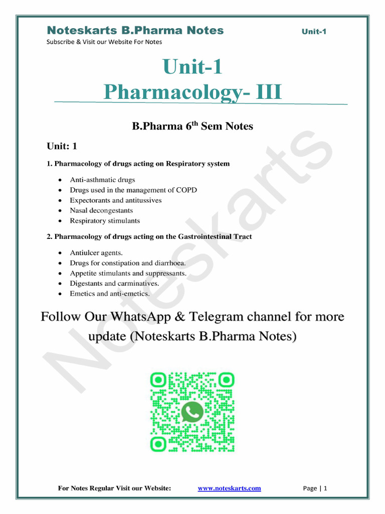 UNIT 1 B.pharma 6th Sem Pharmacology 2 by Noteskarts 2025 | PDF