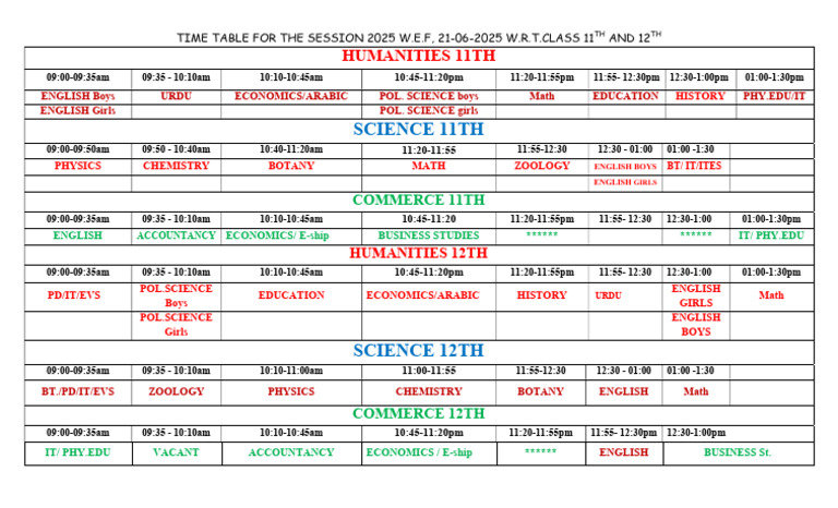 TiMe TabLe MorNinG TiMe | PDF | Science