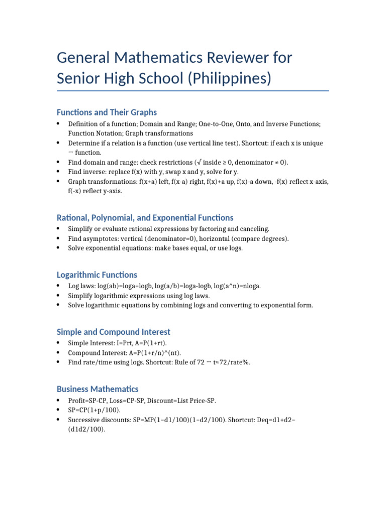Senior High School Math Reviewer Guide | PDF