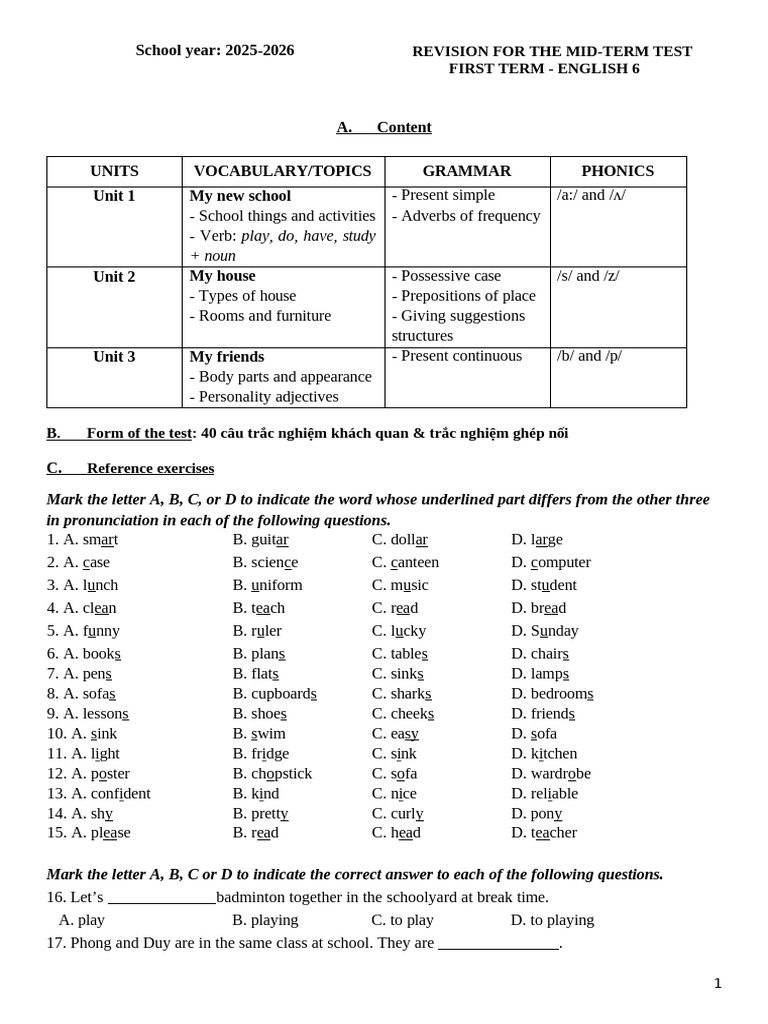 English 6 Mid-Term Test Revision Guide | PDF | Adverb | Linguistic ...