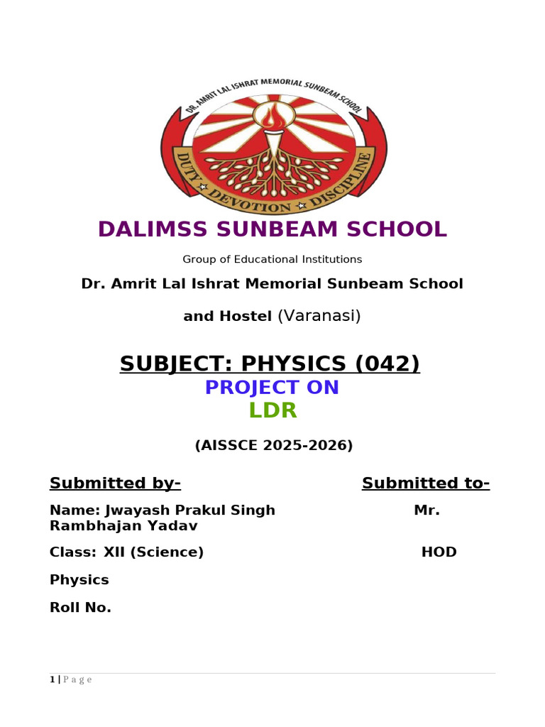 LDR Physics Project Report for CBSE XII | PDF