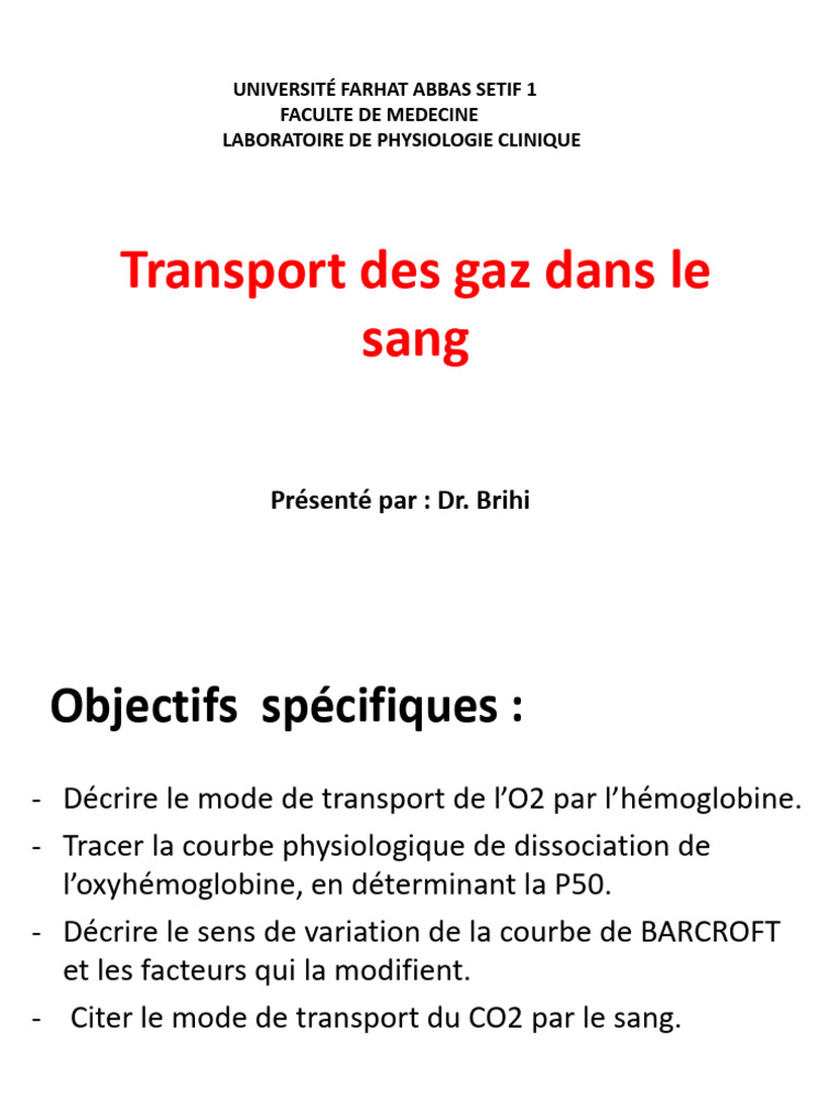 Transport des gaz dans le sang humain PDF Hémoglobine Physiologie — free download