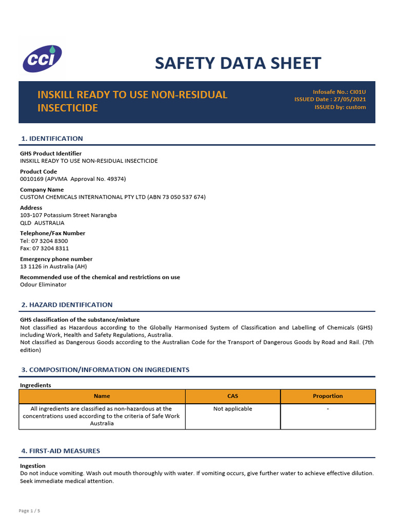 Rentokil Insecticide Safety Data Sheet | PDF | Dangerous Goods | Toxicity