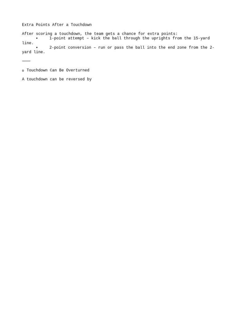 Extra Points After Touchdown Explained | PDF