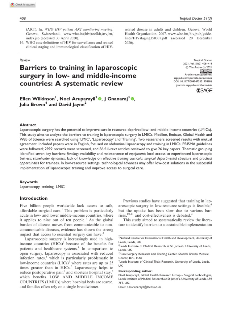 Barriers to Laparoscopic Training in LMICs | PDF | Surgery | Developing ...