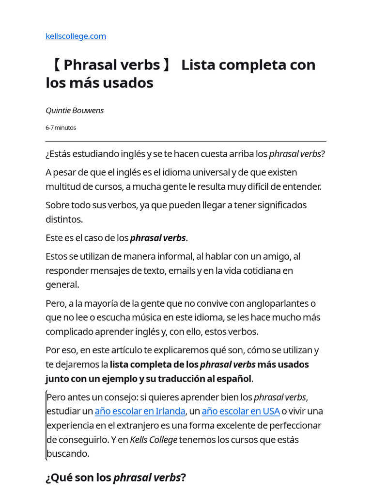 Lista de Phrasal Verbs Más Usados | PDF | Tipología Lingüística ...