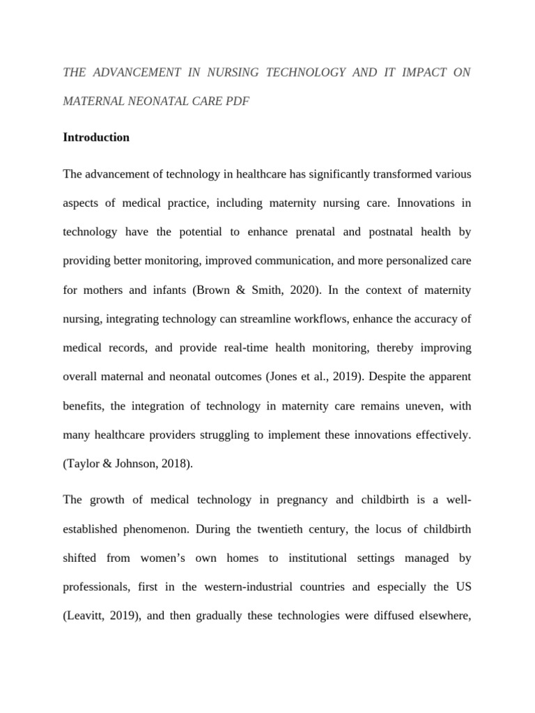 THE ADVANCEMENT IN NURSING TECHNOLOGY AND IT IMPACT ON MATERNAL ...