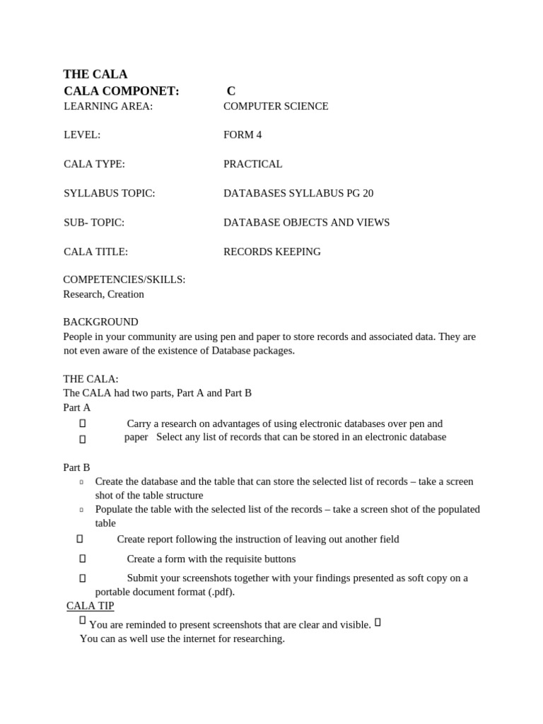 CALA CS Ordniary Level C | PDF | Databases | Computing