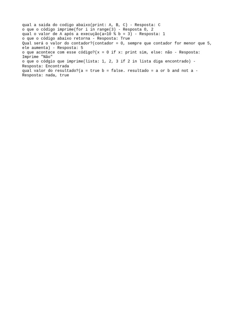 Respostas a Questões de Código Python | PDF