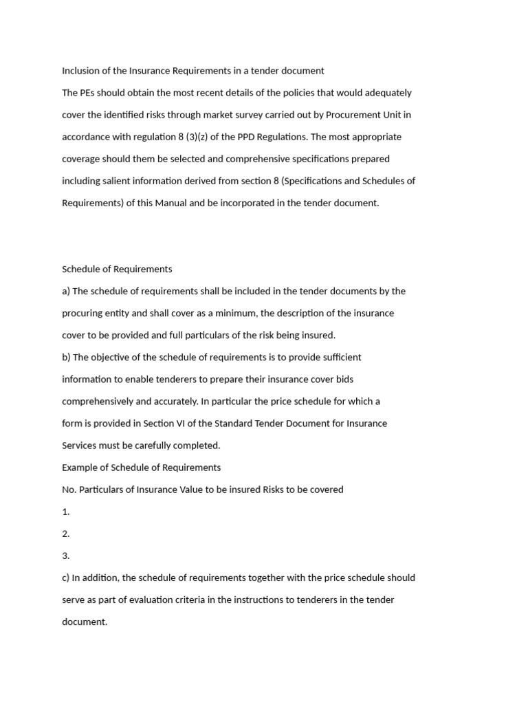 Insurance Requirements in Tender Documents | PDF | Insurance | Procurement