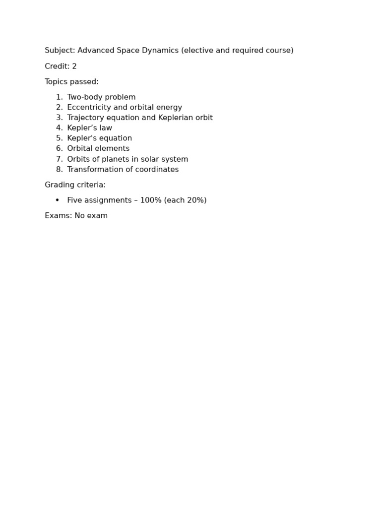 Advanced Space Dynamics Course Overview | PDF | Plasma (Physics) | Orbit
