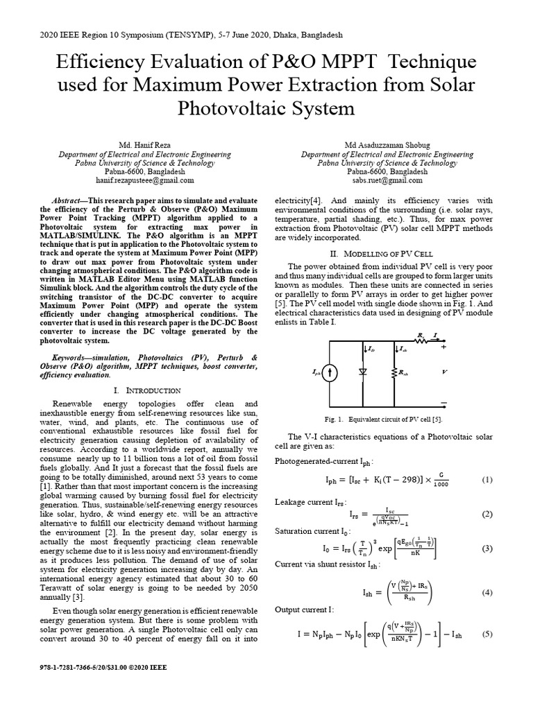 P&O MPPT Efficiency in Solar Systems | PDF | Photovoltaics | Electronics