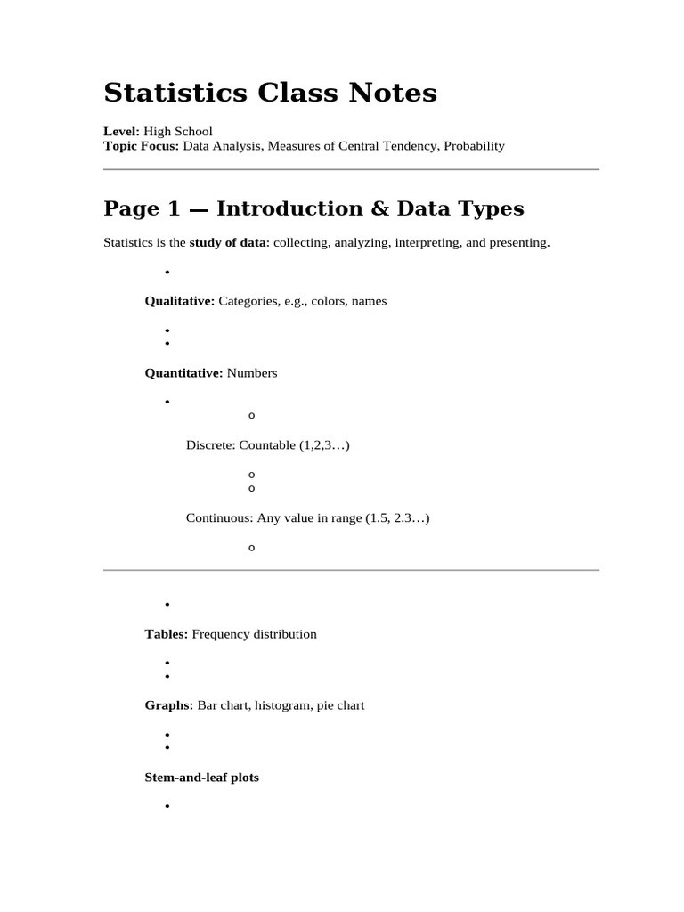 High School Statistics Class Notes | PDF | Statistics | Probability ...