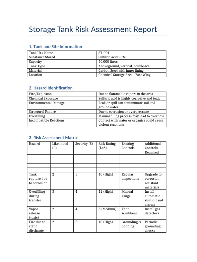 Storage Tank Risk Assessment Overview | PDF | Occupational Safety And ...