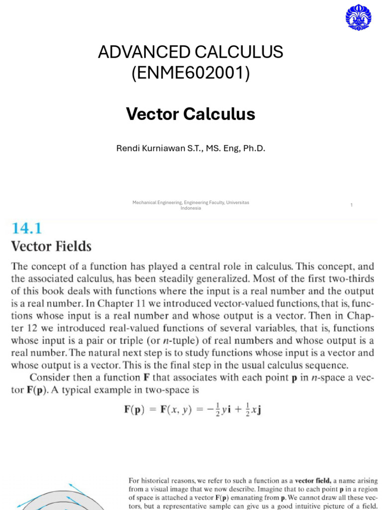 Advanced Vector Calculus Course ENME602001 | PDF