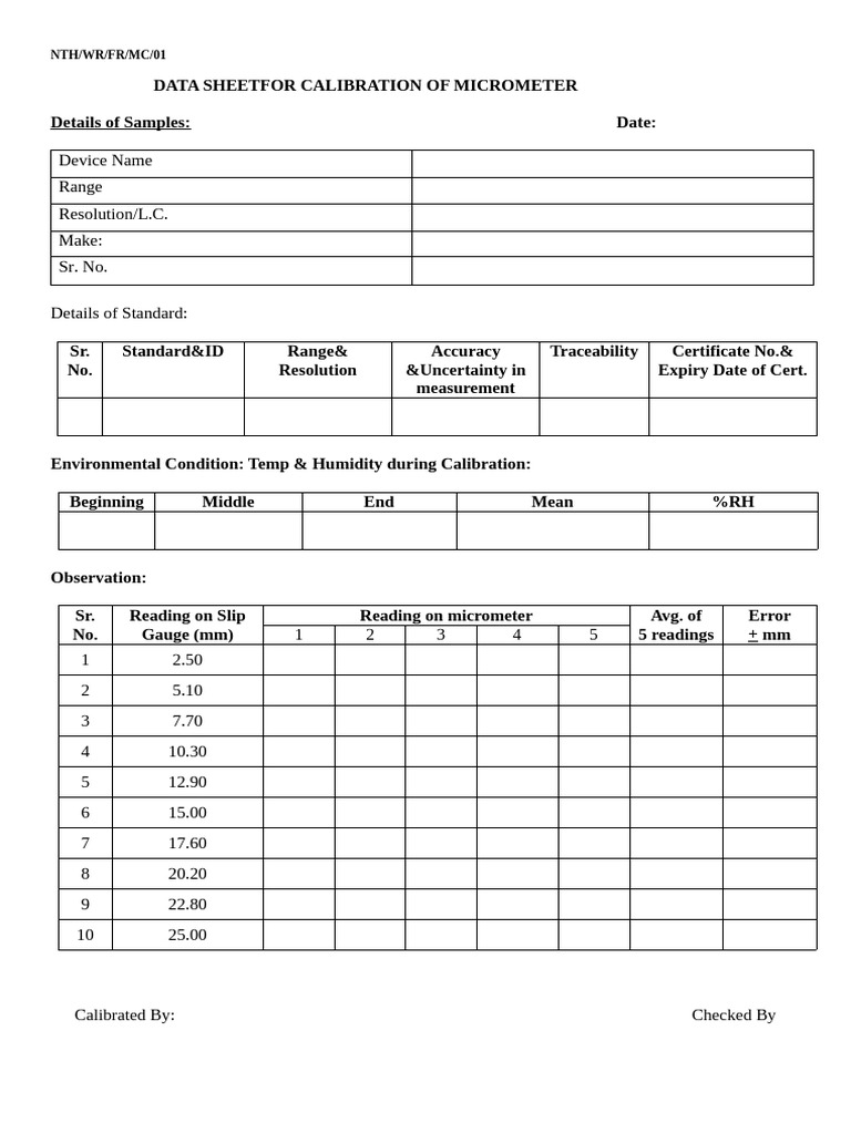Data Sheet Micrometer 0-25 MM | PDF