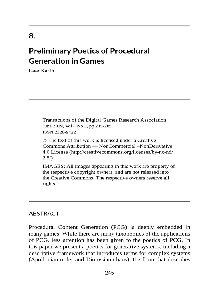 08.preliminary Poetics of Procedural Generation in Games | PDF | Expert ...
