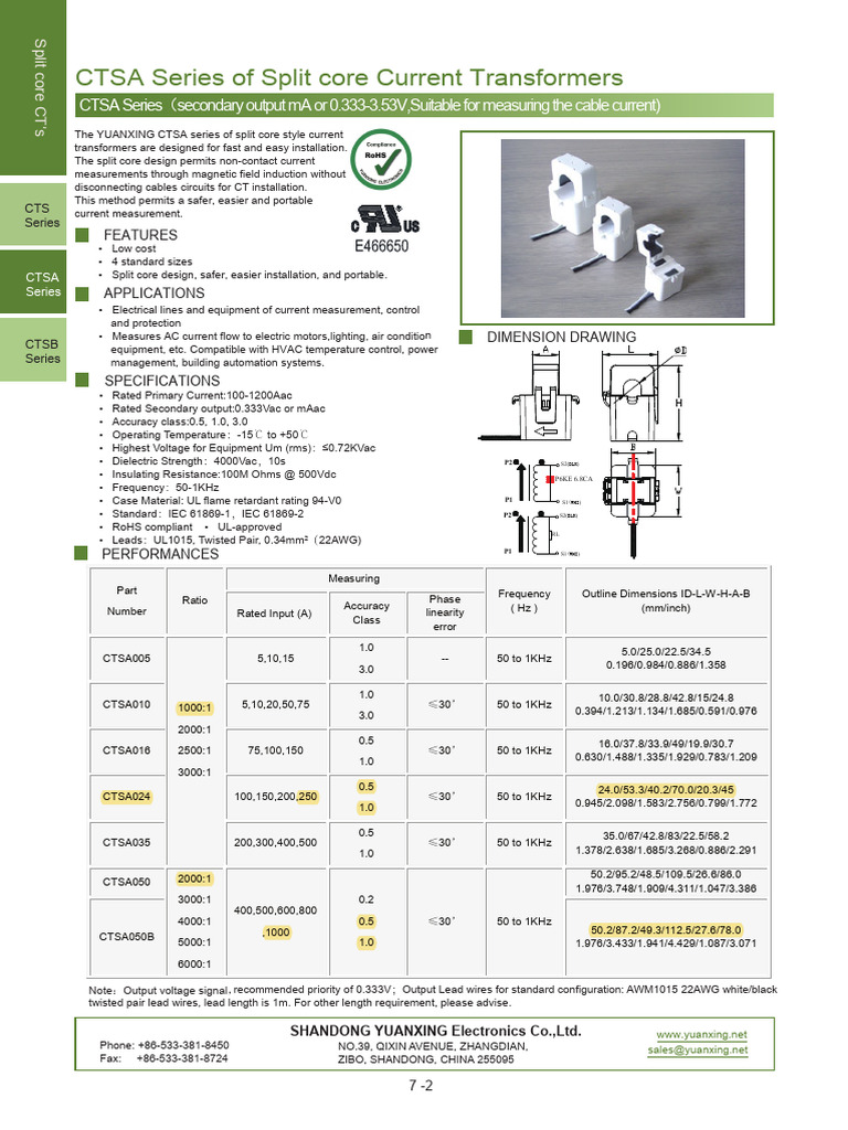 CTSA Series Split Core CTs MA or MV Output Version - T | PDF ...