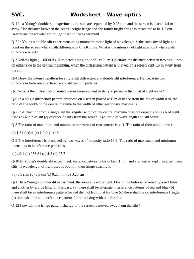 Wave Optics Test 5 Feb 24 | PDF | Diffraction | Wavelength