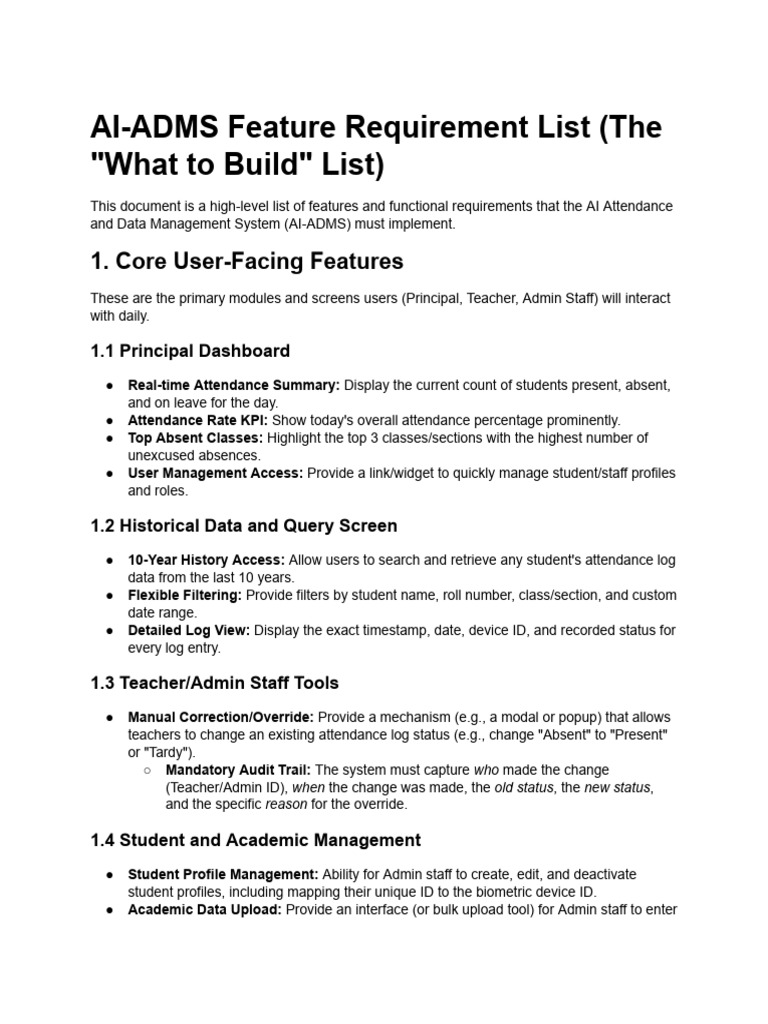 AI-ADMS Feature Requirement List | PDF | Computing | Information Technology