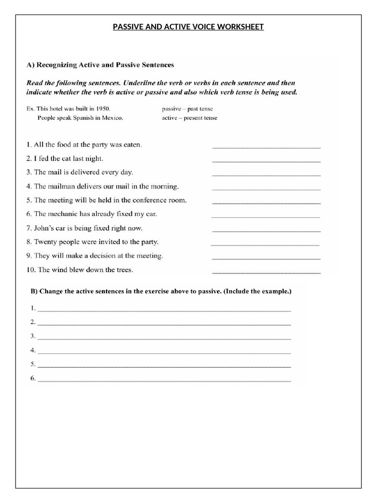 Passive and Active Voice Worksheet | PDF