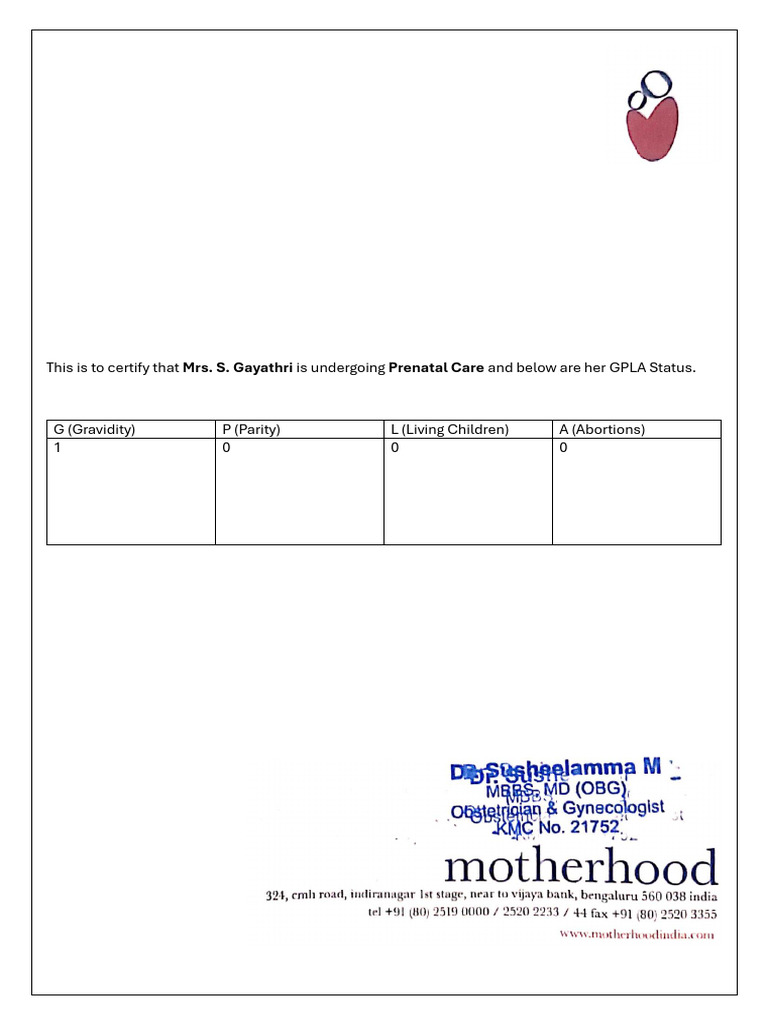 GPLA Status Certificate for Prenatal Care | PDF