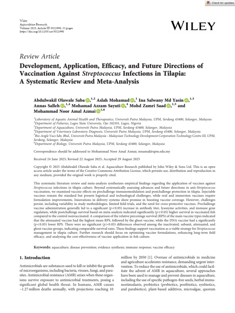 Aquaculture Research - 2025 - Saba - Development Application Efficacy ...