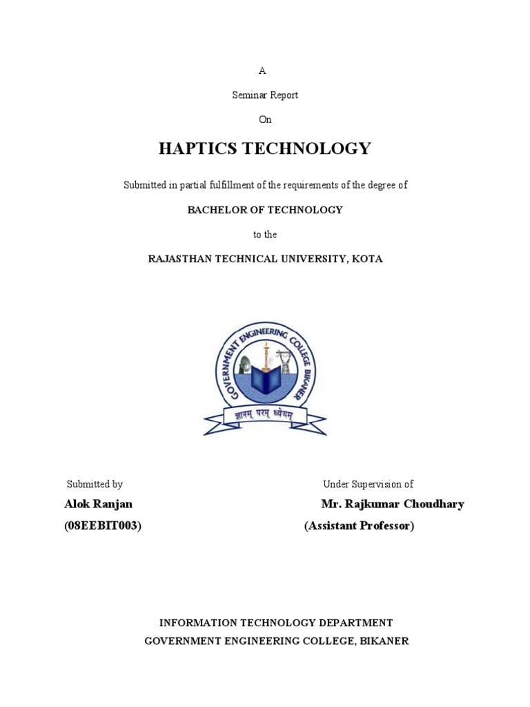 Haptics Technology Seminar Report | PDF | Virtual Reality | Simulation