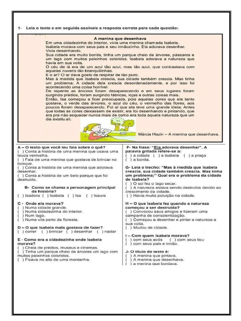 6º C - A Menina Que Desenhava | PDF