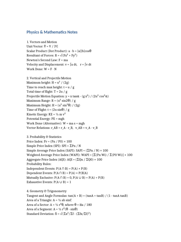 Physics and Complex Numbers Notes | PDF | Euclidean Vector | Physics