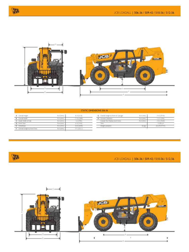 JCB Loadall Specs and Load Charts | PDF | Engines | Automotive