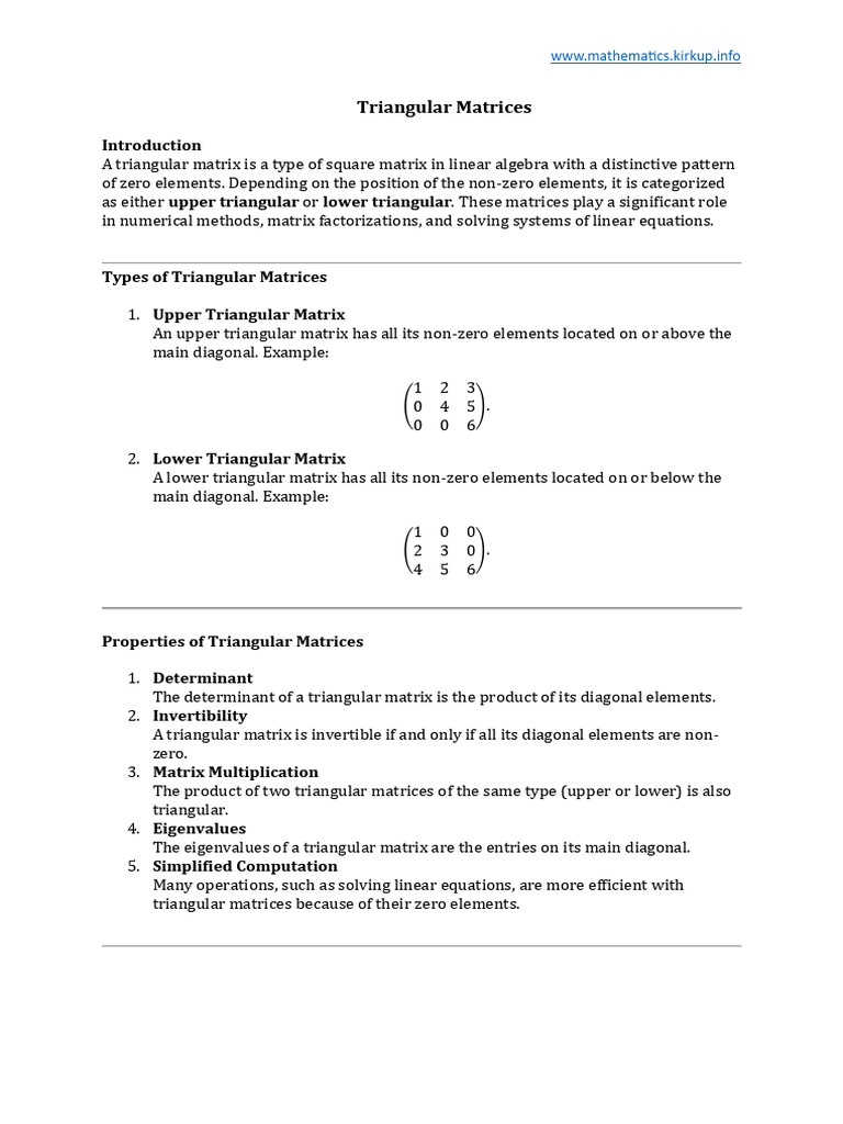 Triangular Matrices | PDF | Matrix (Mathematics) | Determinant