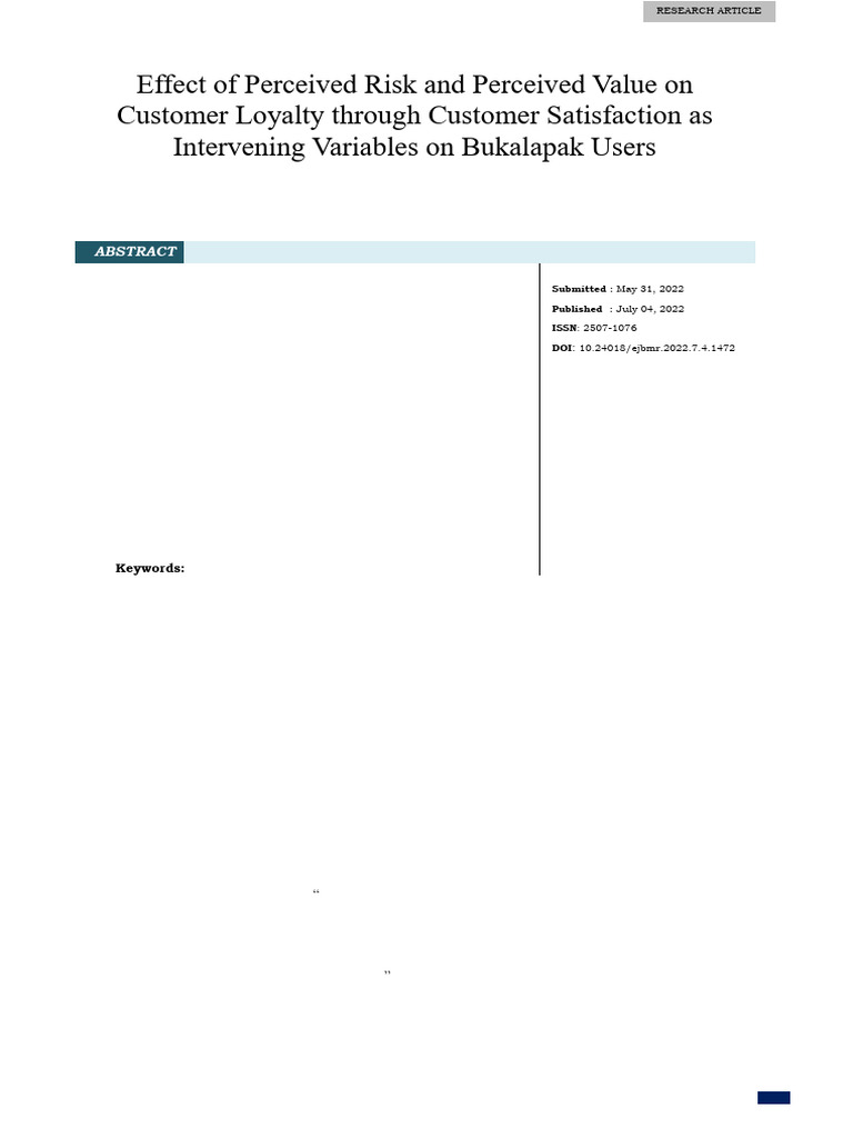 Impact of Risk and Value on Loyalty | PDF | Customer Satisfaction | E ...