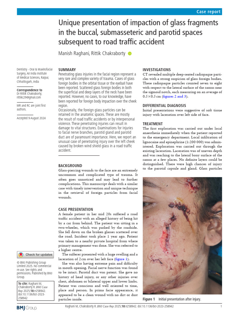 Glass Fragment Impaction in Cheek Injury | PDF | Medical Imaging | Ct Scan