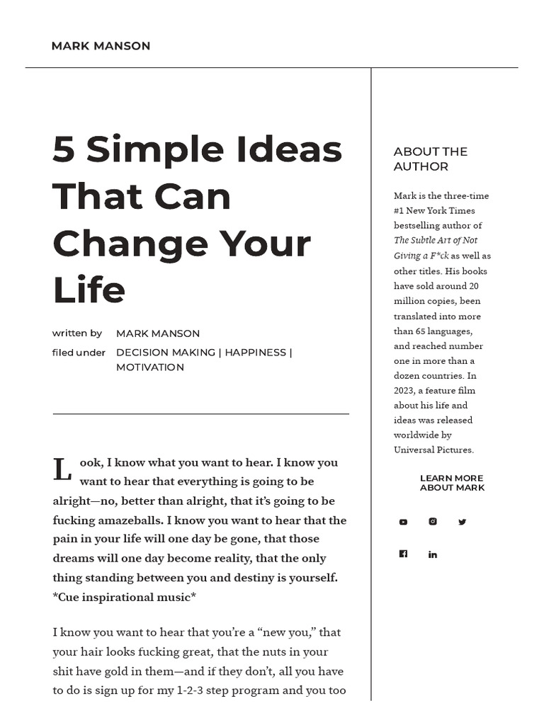 5 Simple Ideas That Can Change Your Life | PDF | Happiness | Experience