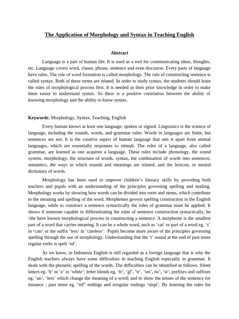 Morphology and Syntax in English Teaching | PDF | Morphology ...