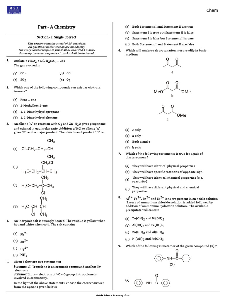 Chemistry Exam: 25 Multiple Choice Questions | PDF | Salt (Chemistry ...