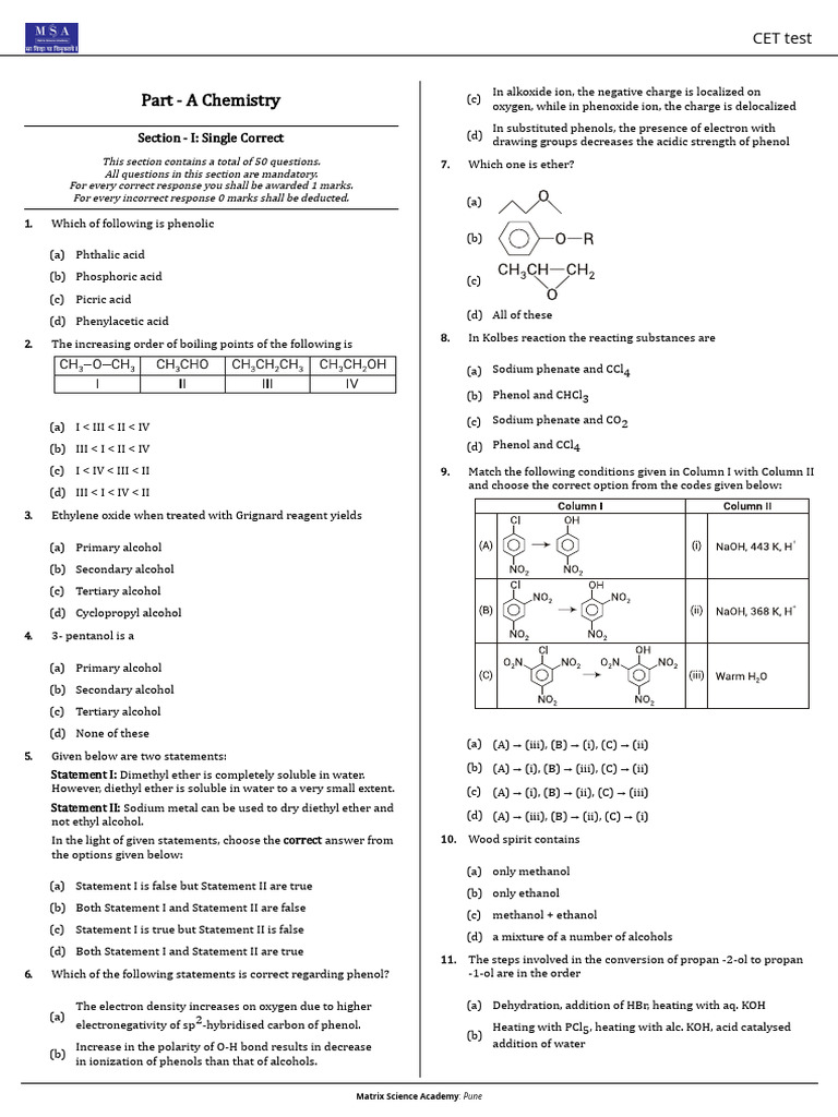 CET Test TestPaper 1757943037 | PDF | Ether | Acid