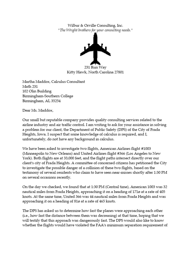 Project Planes Related Rates 2018 | PDF | Wright Brothers | Aviation