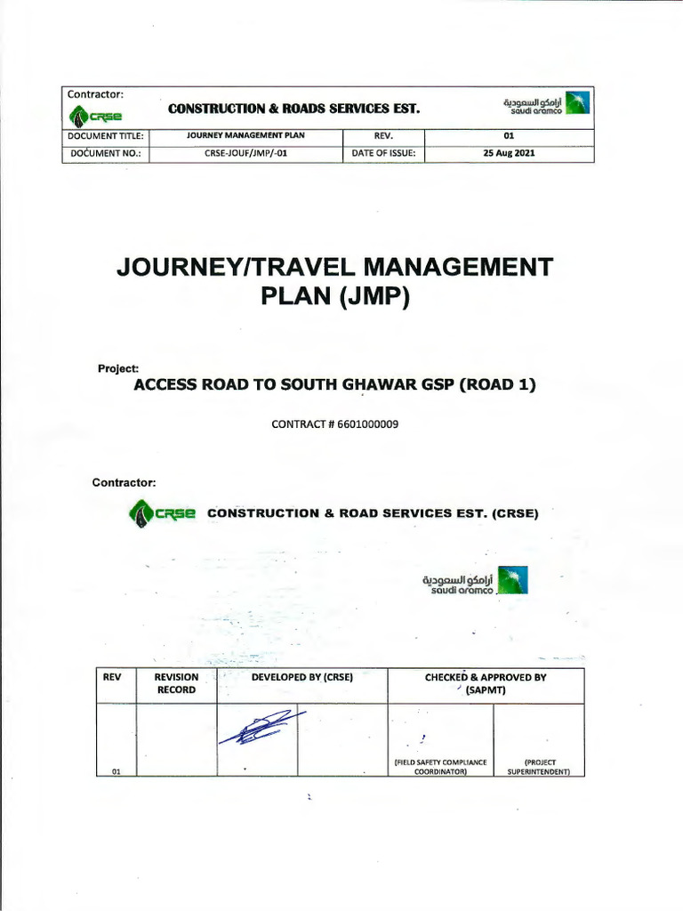 Journey Management Plan for Road 1 | PDF | Road | Risk