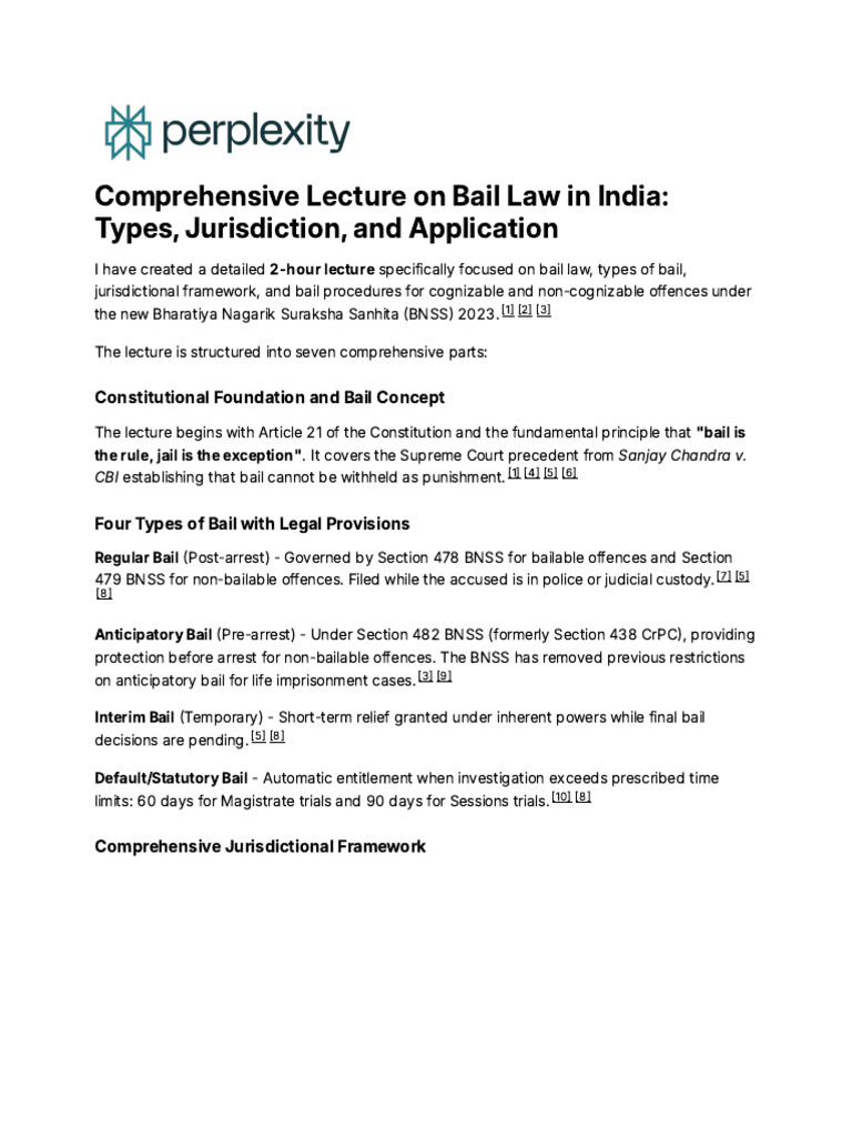 Comprehensive Lecture On Bail Law in India - Types | PDF | Bail ...