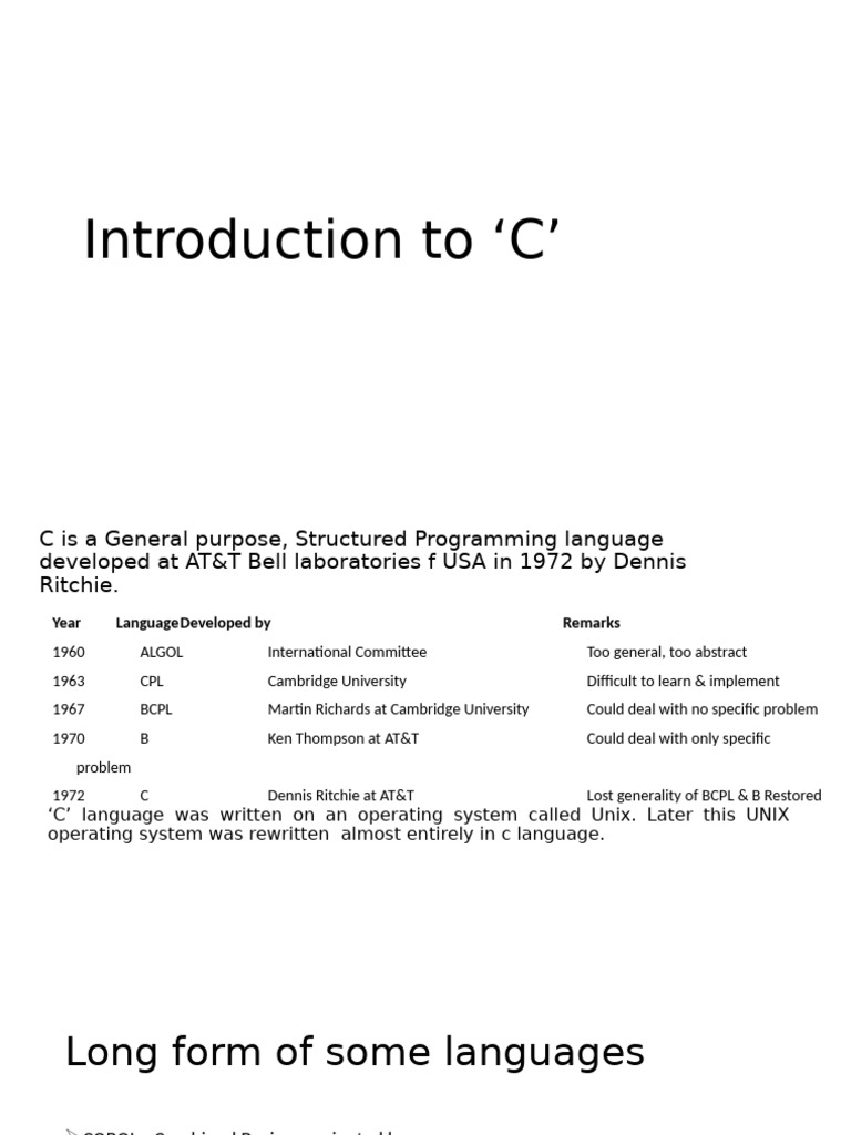 Introduction to ‘C’ | PDF | Computer Programming | Computer Engineering
