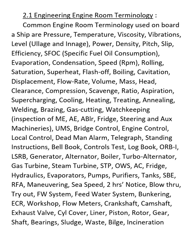 2.1 Engineering Engine Room Terminology | PDF