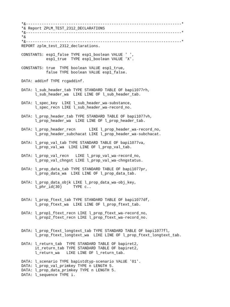 ZPLM Test 2312 Declarations Report | PDF | Boolean Data Type | Computer ...