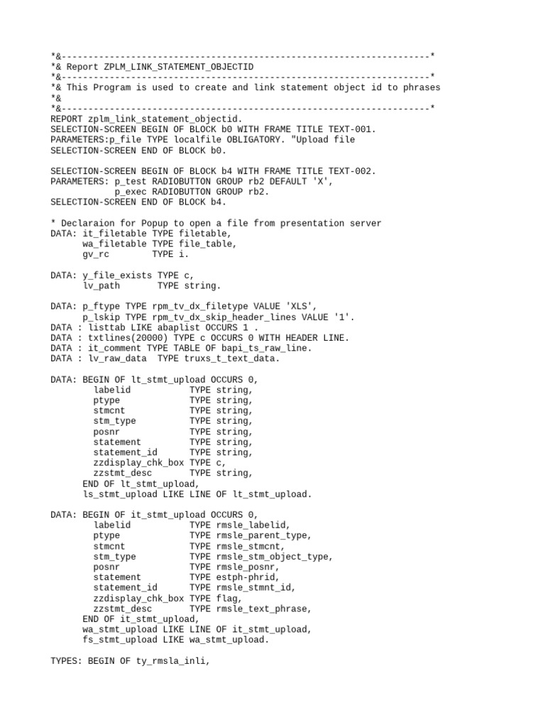 ZPLM Link Statement Objectid | PDF | Computing | Computer Programming