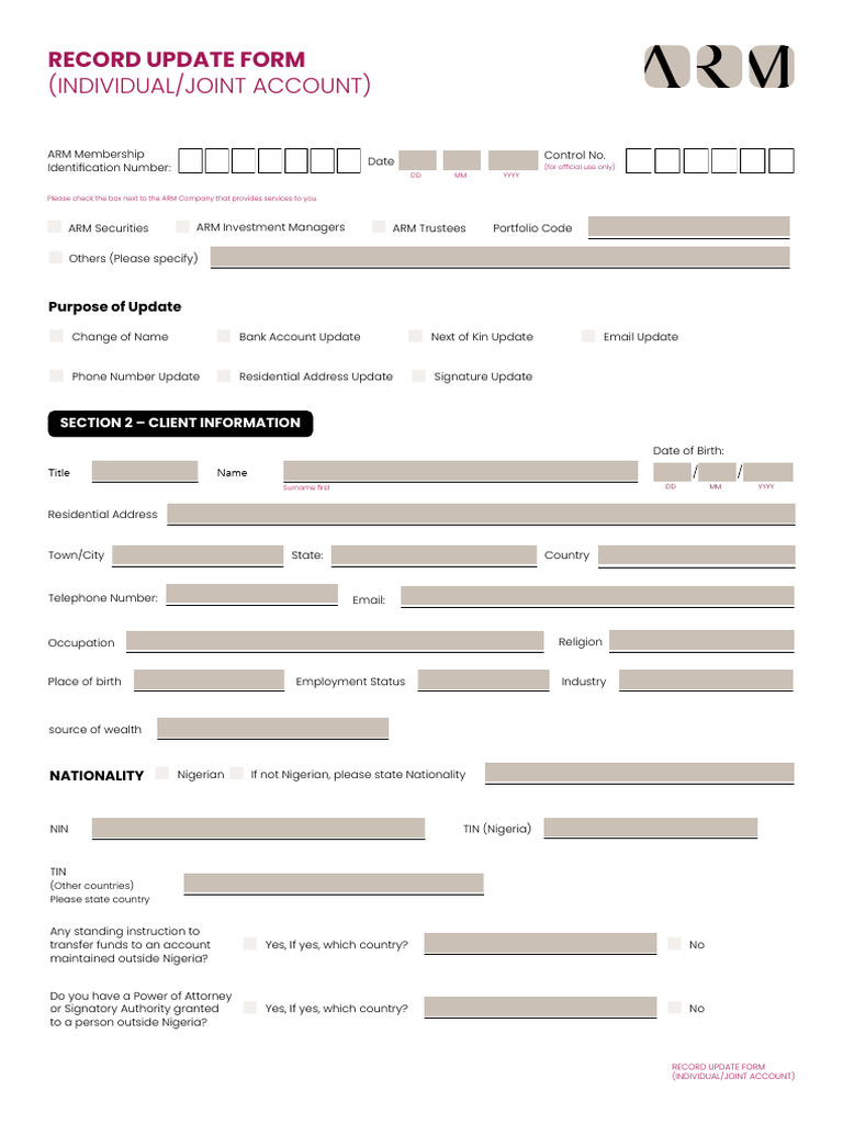 ARM Account Record Update Form | PDF | Identity Document | Justice