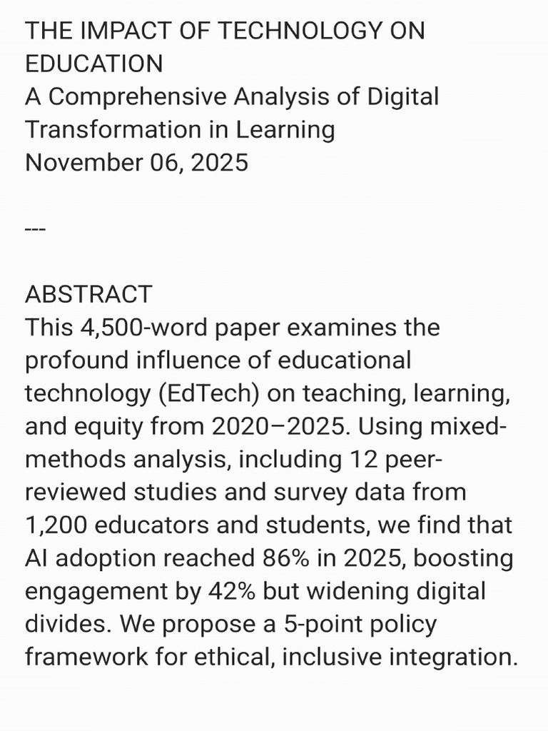 The Impact of Technology On Education Abstract - 251106 - 130543 | PDF