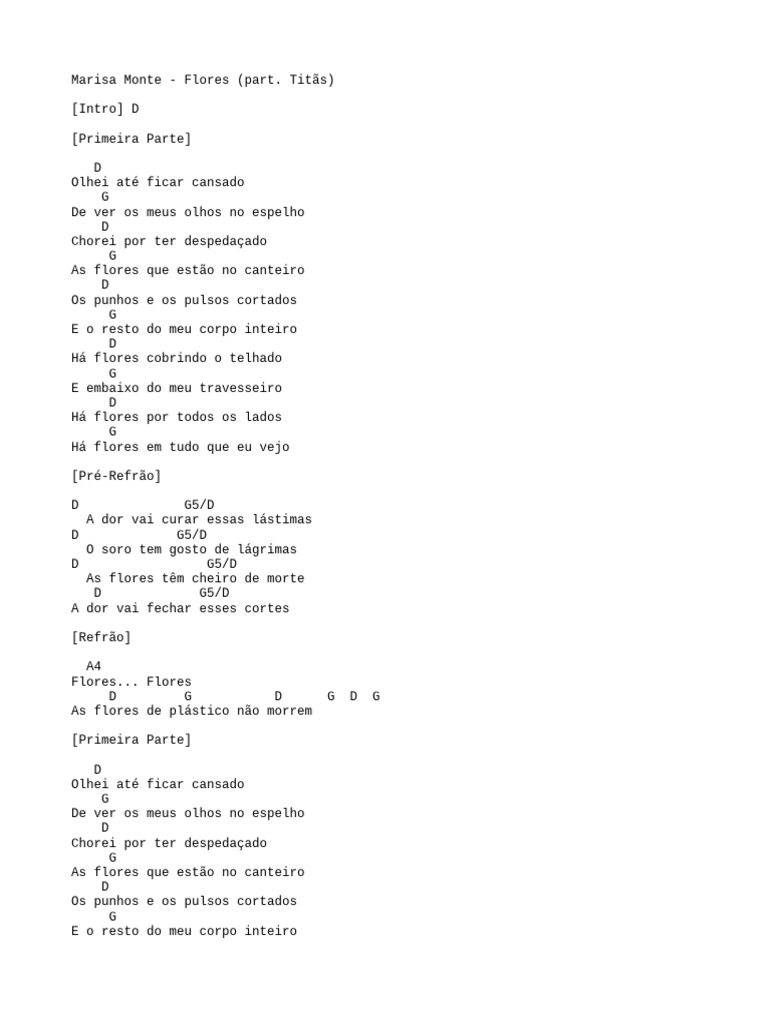 Letra de "Flores" - Marisa Monte | PDF